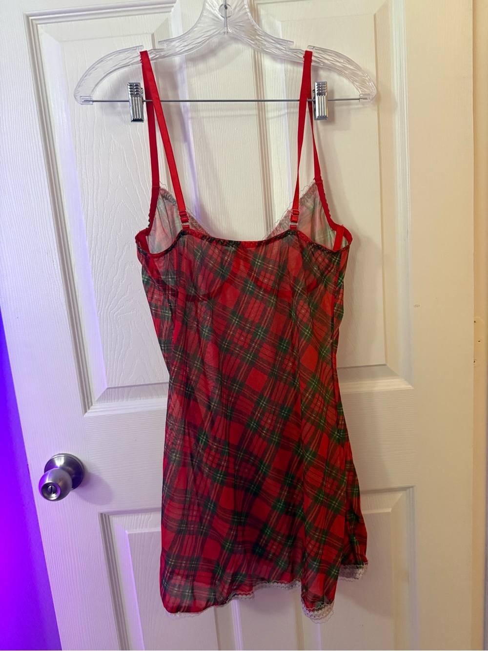 Women’s Red Plaid Lace-Trim Slip Dress